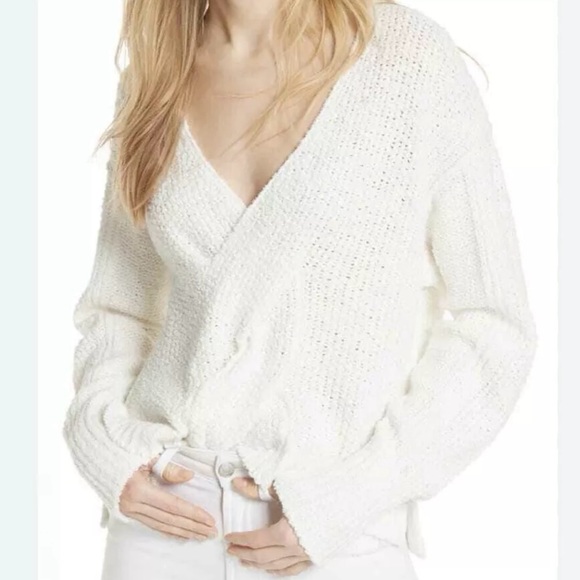 Free People Sweaters - Free People Coco V-Neck Knit Sweater in White Oversized XS Beach Cottage